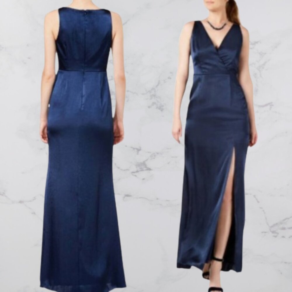 Adrianna Papell, NEW, Navy Satin Column Gown, Maxi, Size 12